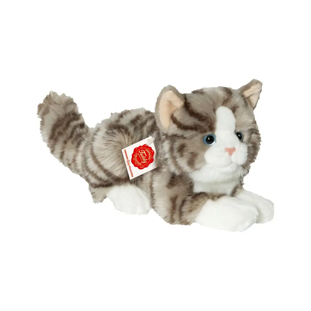 Hermann Teddy knuffel kat grijs liggend pluche 20 cm speelgoed