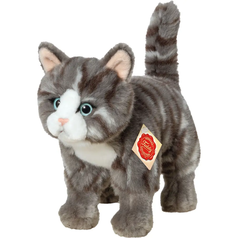 Hermann Teddy peluche chat gris debout jouet doux 20 cm enfants