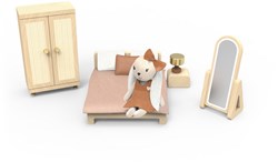 Speedy Monkey poppenhuis slaapkamer set met poppetje FSC hout