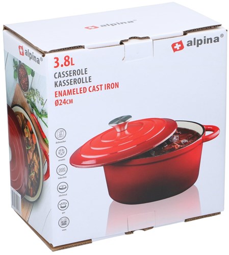 Braadpan gietijzer rouge 24 cm - Cocotte en fonte avec couvercle pour toutes sources de chaleur-3