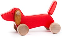 Bajo chiot teckel en bois - jouet chien en bois rouge
