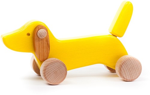 Bajo Houten Teckel op wielen - Geel