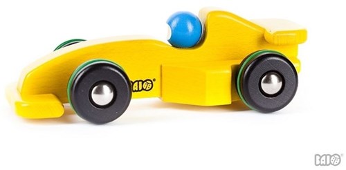 Bajo houten Formule 1 racewagen - speelgoedauto geel duurzaam