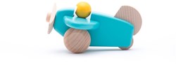 Bajo houten vliegtuig met piloot - blauw houten speelgoed vliegtuig