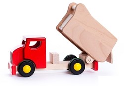 Bajo Voiture à bascule en bois rouge avec blocs géométriques - 26 cm