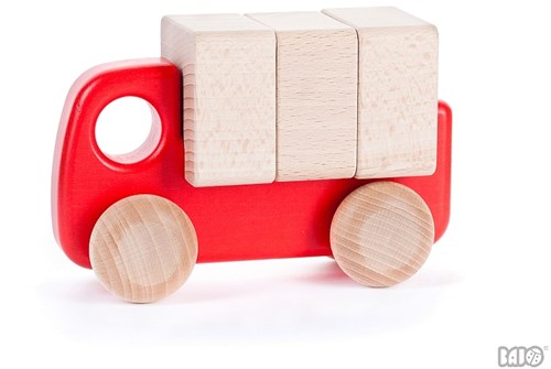 Bajo houten vrachtwagen met blokken - educatief speelgoed rood