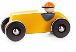 Bajo houten retro racewagen - geel - duurzaam speelgoedauto