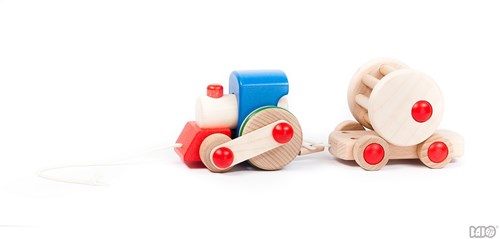 Bajo train jouet en bois Choo-Choo avec hochet - 3 pièces