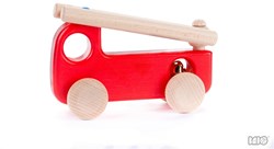 Bajo camion de pompiers en bois avec cloche d'alarme - jouet 15 cm