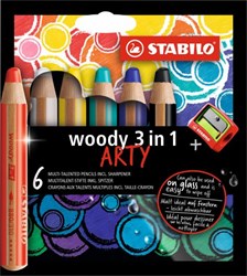 Stabilo kleurpotloden woody 3 in 1 - ARTY etui 6 kleuren + puntenslijper