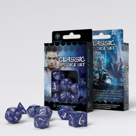 Q-Workshop RPG classique - Jeu de dés cobalt et blanc (7)