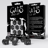 Q-Workshop dobbelstenen katten set - Waffle zwart zilver 7 stuks