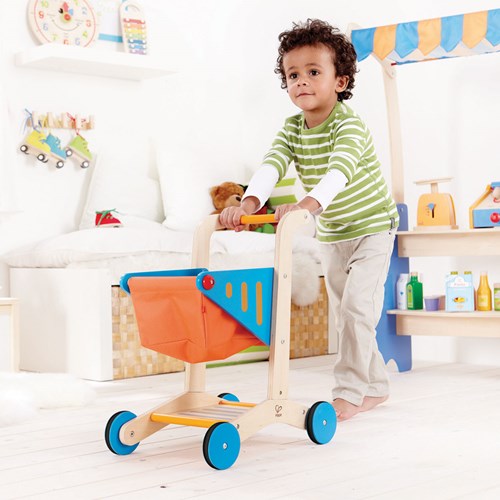 Hape houten winkelwagen speelgoed - rollenspel winkelwagentje blauw-3