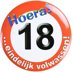 Button klein 18 jaar verkeersbord feestaccessoire aluminium