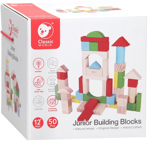 Classic World Houten Blokken Junior, 50dlg.