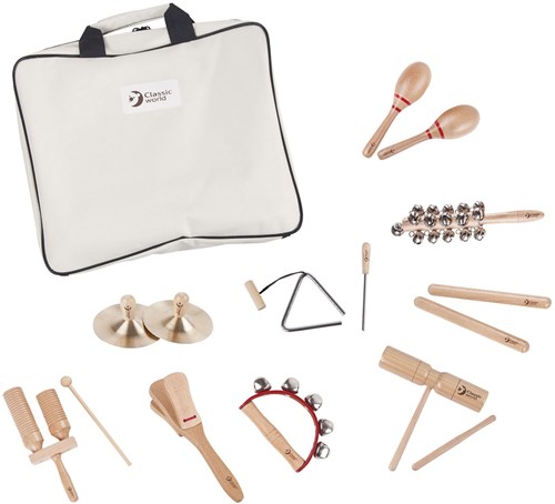 Classic World houten muziekinstrumenten set met opbergtas - 9 stuks