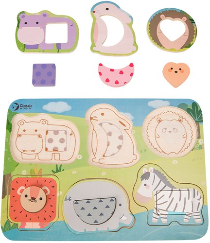 Classic World houten puzzel wilde dieren educatief speelgoed 13 stukjes-3