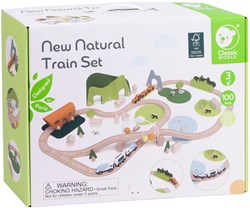 Classic World houten treinset natuur - 100-delig speelgoed