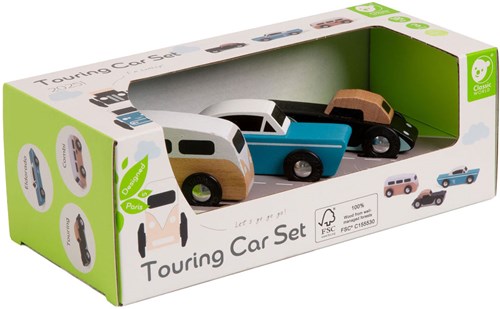 Classic World houten speelgoed auto's set - 3 stuks - FSC hout