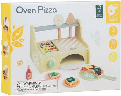 Classic World houten speelgoed pizzaoven speelset met accessoires