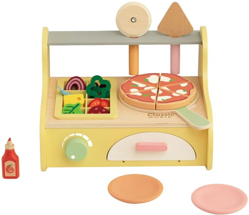 Classic World houten speelgoed pizzaoven speelset met accessoires-2