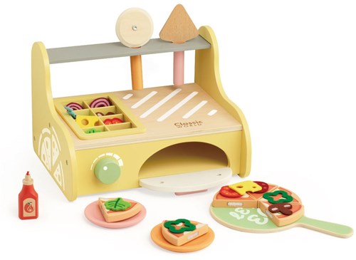 Classic World houten speelgoed pizzaoven speelset met accessoires-3