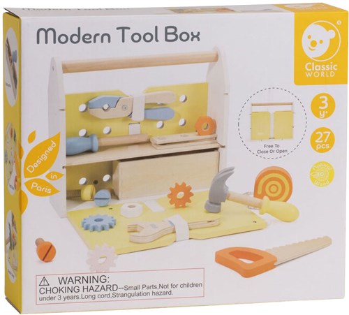 Classic World houten gereedschapskist modern - speelgoedset 27-delig