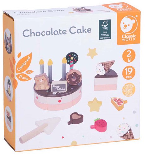 Classic World houten speelgoed chocolade taart verjaardag