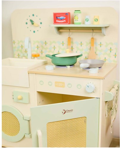 Classic World houten speelkeuken met accessoires - 14-delig speelgoed