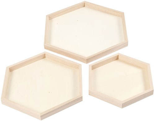 Creativ Company houten dienbladen hexagon set 3 stuks 21-31 cm decoratie-3