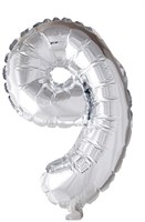 Folie ballon nummer '9' zilver 40cm