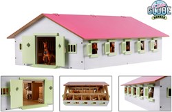Kids GLOBE paardenstal houten speelgoed roze met 9 boxen 1:32 schaal