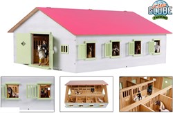 Kids GLOBE paardenstal speelgoed roze met 7 boxen schaal 1:24