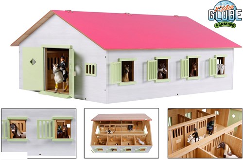 Kids GLOBE paardenstal speelgoed roze met 7 boxen schaal 1:24