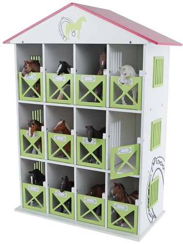 Kids GLOBE paarden speelgoed opbergbox met 12 boxen hout-2