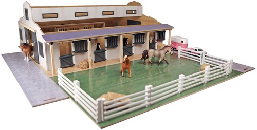 Kids GLOBE paardenstal speelgoed met 7 boxen en weiland 1:24 schaal-2
