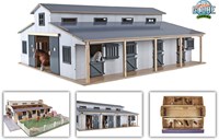 Kids GLOBE paardenstal speelgoed met 7 boxen en weiland 1:24 schaal