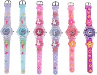 Van Manen montre enfant fleurs rose foncé - montre analogique avec lumière-2