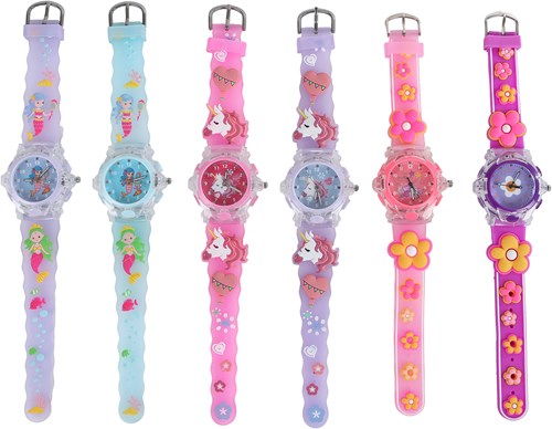Van Manen montre enfant fleurs rose foncé - montre analogique avec lumière-2