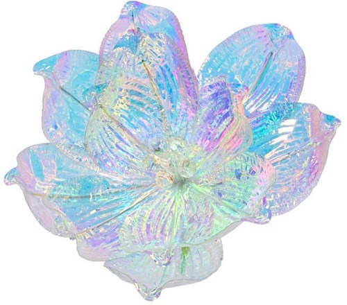 Decoris kerst bloem Magnolia iriserend op clip kunststof 13cm decoratie