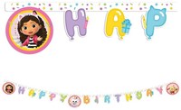 Bannière Happy Birthday Gabby's Dollhouse anniversaire carton rose-3