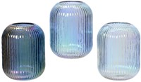 Decoris vase verre irisé photophore moderne bleu argent 15cm