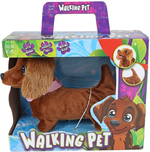 Take Me Home pluche loophond teckel 19cm speelgoed hond bruin-3