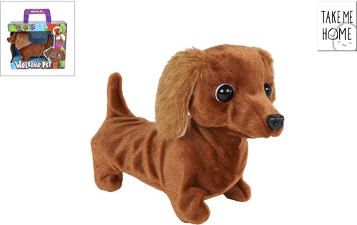 Take Me Home pluche loophond teckel 19cm speelgoed hond bruin