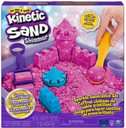 Spin Master Kinetic Sand - Shimmer, Zandkasteel-Set Met 453 gram Roze Glinsterend Speelzand 3 Vormpjes En 2 Stuks Gereedschap