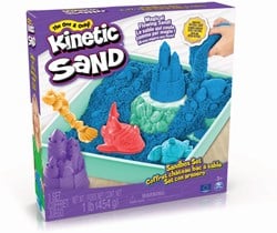 Spin Master Kinetic Sand - Zandbak-Set Met 454Â gram Blauw Speelzand Opbergzandbak 4 Vormen En Gereedschap