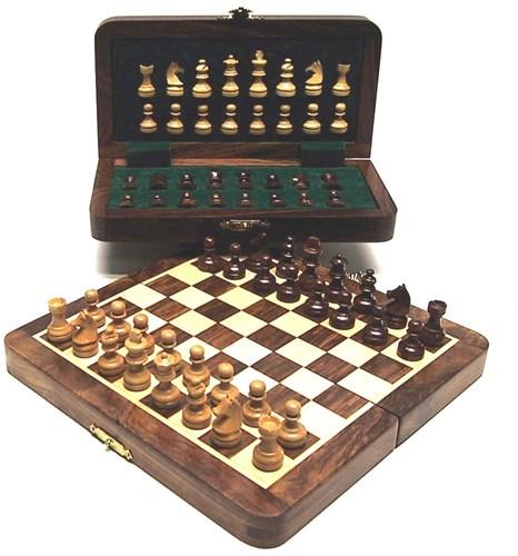 HOT Games schaakspel magnetisch ingelegd hout 30x15cm klassiek