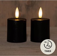 Anna's Collection LED kaarsen zwart set van 2 met timer en realistisch vlam-effect
