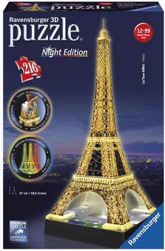 Ravensburger 3D puzzel gebouwEiffeltoren Night Edition - 216 stukjes