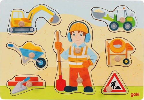 Goki houten puzzel bouwvakker - noppenpuzzel voor kinderen 8 stuks